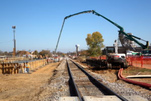 Construction workers building the new Smithfield Station for TEXRail