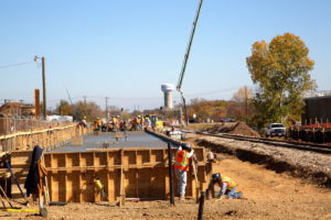 Construction workers building the new Smithfield Station for TEXRail