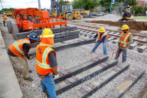 Construction of TEXRail track at Grapevine Main Street Station