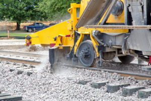 Construction workers working on the new train tracks in Grapevine, Texas