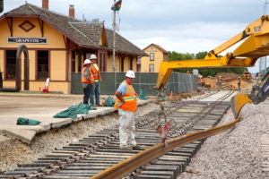 Construction of TEXRail track at Grapevine Main Street Station