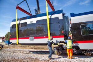 TEXRail Train unloading in Grapevine, Texas